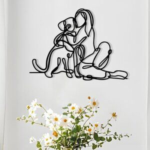 Beautiful Dog and Girl Wall Art Black Metal Wall Decor Dog Lover